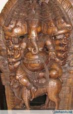 Ganesha met 5 hoofden op een leeuw in hout ca. 155 cm, Antiek en Kunst, Kunst | Beelden en Houtsnijwerken, Ophalen of Verzenden