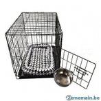 Cage avec bac + coussin noir et blanc + bol inox 6 TAILLES, Animaux & Accessoires, Accessoires pour chiens, Envoi, Neuf