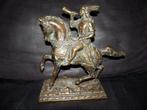 mooi oud bronzen beeld, klaroenblazer op paard, Antiek en Kunst, Ophalen of Verzenden, Brons