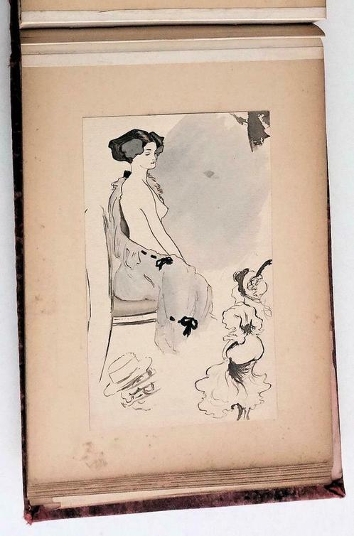L. Vallet (1856-1940) Album met 36 tekeningen Belle Epoque, Antiek en Kunst, Kunst | Tekeningen en Fotografie, Ophalen of Verzenden