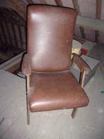 oude skai fauteuil, Gebruikt, Vintage, Hout, Ophalen