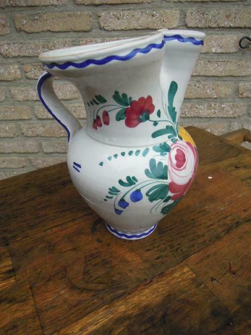 kruik vaas kan Italy 15 handgreep bloemen handgeschilderd, Antiek en Kunst, Antiek | Keramiek en Aardewerk, Ophalen of Verzenden