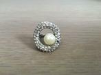 Zilverkleurige ring met strass en parel maat 52, Handtassen en Accessoires, Ringen, Met strass, Gebruikt, 20 of groter, Verzenden