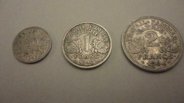 50 centimes (43) 1 franc(42) et 2 francs(1944) Bazor Pétain, Timbres & Monnaies, Monnaies | Europe | Monnaies non-euro, Série