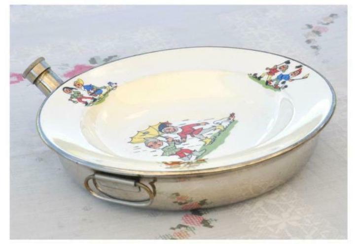 §assiette chauffante d'enfant metal et faience, Antiek en Kunst, Antiek | Keramiek en Aardewerk, Ophalen of Verzenden