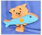 §§ jouet en bois vintage  poisson bleu chat, Utilisé, Enlèvement ou Envoi, Jouet à Rouler ou à Bascule
