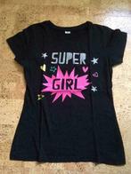 zwarte T-shirt super girl maat 146-152, Fille, Chemise ou À manches longues, Utilisé, Zeeman