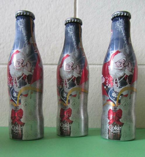 Coca-Cola Light "Kerst"  3 flesjes 0,25cl - metaal, Verzamelen, Merken en Reclamevoorwerpen, Gebruikt, Gebruiksvoorwerp, Ophalen of Verzenden