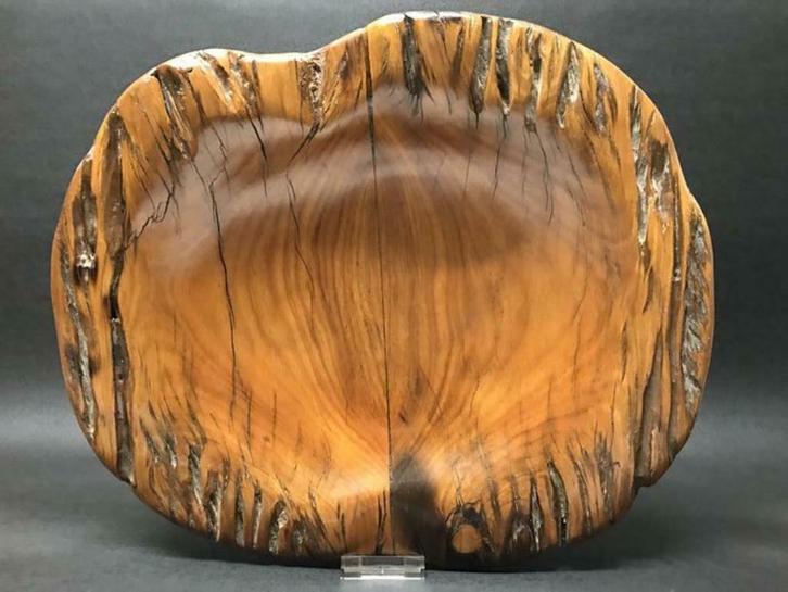 Houten fruitschaal-gemaakt van spoorwegbiels, Antiek en Kunst, Antiek | Schalen, Ophalen of Verzenden