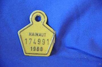§  ancienne plaque de velo hainaut 1988, Enlèvement ou Envoi, Utilisé