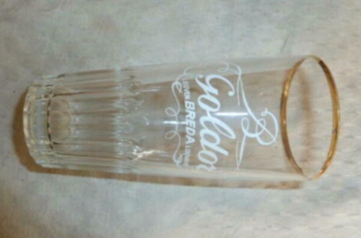 #J bier glas GOLDOR Brij Breda - Leuven Louvain " ribbelglas, Verzamelen, Glas en Drinkglazen, Gebruikt, Bierglas, Ophalen of Verzenden