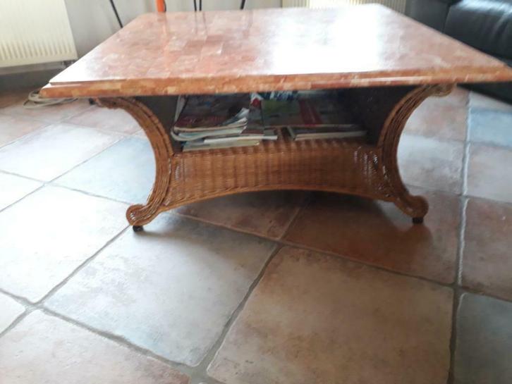 Rotan woonkamertafel, Huis en Inrichting, Tafels | Salontafels, Gebruikt, Minder dan 50 cm, 50 tot 100 cm, 50 tot 100 cm, Vierkant