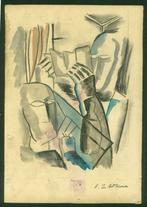 Ossipe Zadkine 'sans titre' (card players) getekende gouache, Verzenden