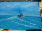 Vide-grenier :Groot olieverfschilderij "Boot verloren op zee, Ophalen