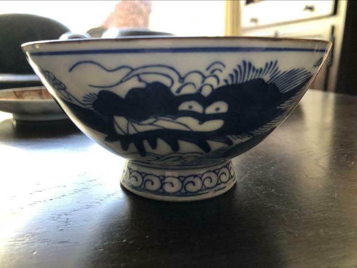 Chinees porseleinen kommetje - blauwe beschildering draak, Antiek en Kunst, Antiek | Porselein, Ophalen of Verzenden