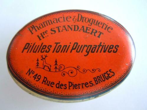 Ancienne boîte pour pilules de la pharmacie Standaert Bruges, Collections, Boîte en métal, Comme neuf, Autre, Autres marques, Enlèvement ou Envoi