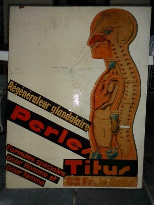 Régénérateur glandulaire Perles TITUS,panneau bois publicité, Antiquités & Art, Curiosités & Brocante, Enlèvement