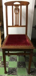 4 eiken stoelen met fluwelen zitting, Ophalen, Gebruikt, Hout, Vier