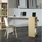 Bureau avec rangements Sacha blanc et chêne, Maison & Meubles, Bureaux, Enlèvement ou Envoi, Bureau, Neuf