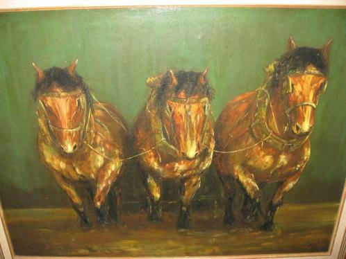 Prachtig schilderij Boerenpaarden Van Freddy Baeten, Antiquités & Art, Art | Peinture | Classique, Enlèvement
