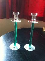 koppel glazen kandelaars Bellegarde, Huis en Inrichting, Woonaccessoires | Kandelaars en Kaarsen, Ophalen, Overige materialen