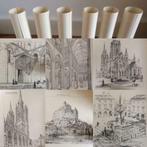 6x lithografieën kerk kathedraal W.E. Nesfield A. Newman, Antiek en Kunst, Ophalen of Verzenden
