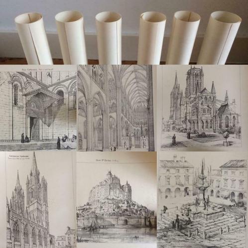 6x lithographies église cathédrale W.E. Nesfield A. Newman, Antiquités & Art, Art | Lithographies & Sérigraphies, Enlèvement ou Envoi