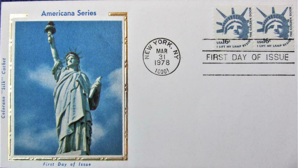 FDC OP ZIJDE- U.S.A.- KUNST- HET VRIJHEIDSBEELD, Ophalen of Verzenden, Gestempeld, Overige thema's