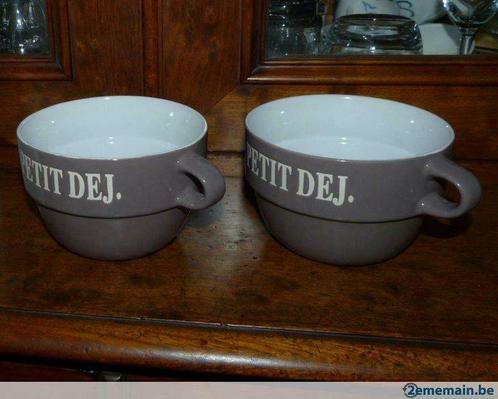 Deux grandes tasses "Petit déjeuner" ou soupe en faïence, Huis en Inrichting, Keuken | Keukenbenodigdheden, Nieuw, Ophalen of Verzenden