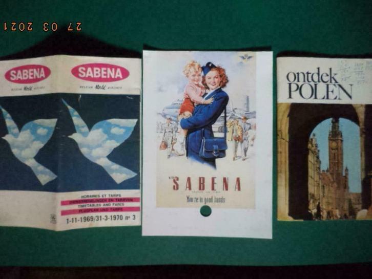SABENA: Lot: 2 boekjes + reclame + 2 krantenartikels. Goed !, Verzamelen, Luchtvaart en Vliegtuigspotten, Gebruikt, Ophalen of Verzenden