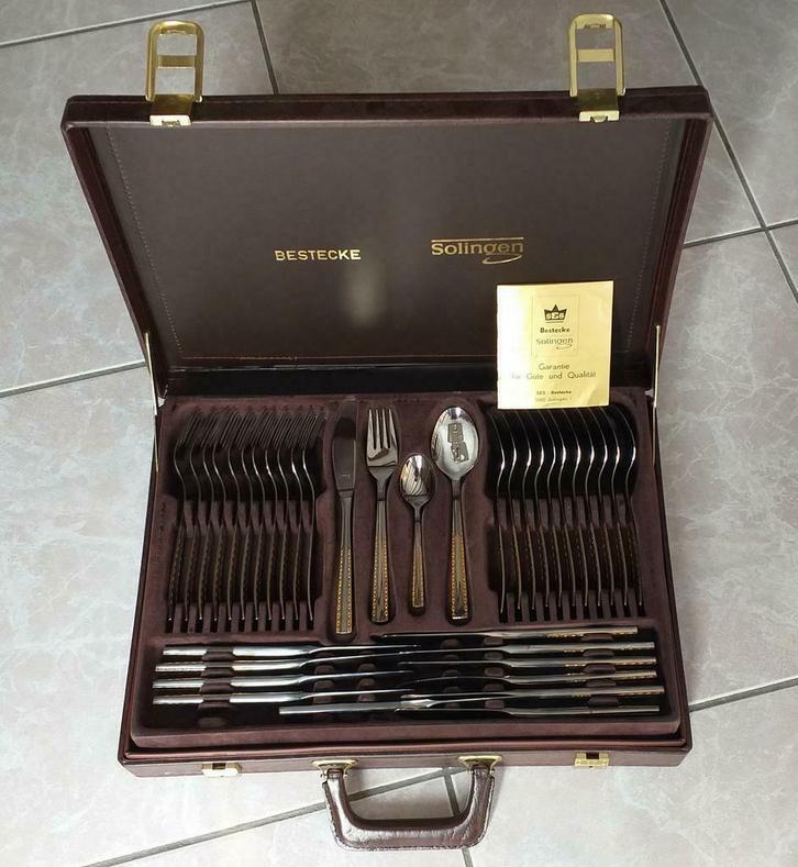 Valise de couverts Solingen plaqué or, Maison & Meubles, Cuisine | Couverts, Neuf, Ensemble de couverts, Autres matériaux, Résiste au lave-vaisselle