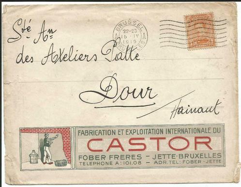 Timbre 135 Albert 1er 1915 Castor ciment Fober Jette - Dour, Timbres & Monnaies, Timbres | Europe | Belgique, Affranchi, Avec enveloppe