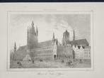 3 gravures Hôtel de Ville & Les Halles D'Ypres : stad Ieper., Antiek en Kunst, Ophalen of Verzenden