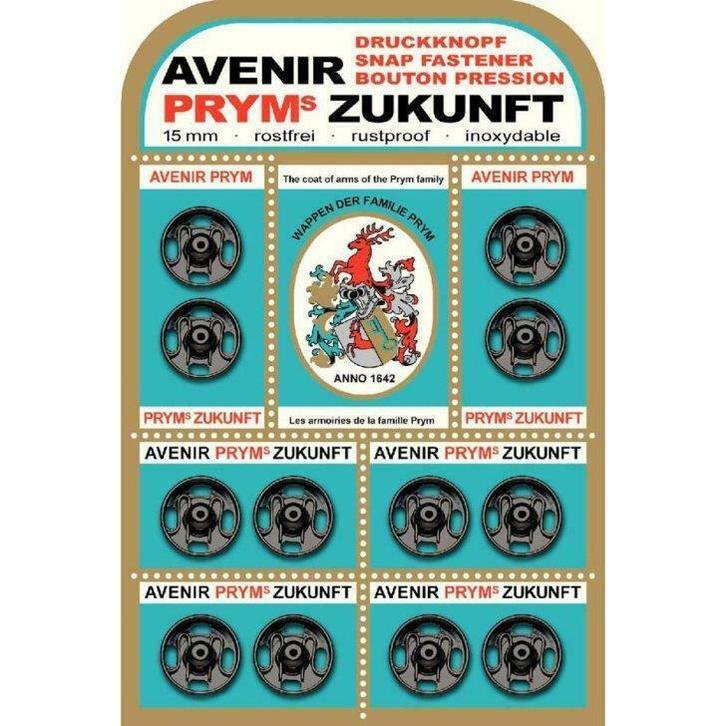 12 drukknopen 15 mm zwart RVS prym 341134, Hobby en Vrije tijd, Naaien en Fournituren, Nieuw, Ophalen of Verzenden