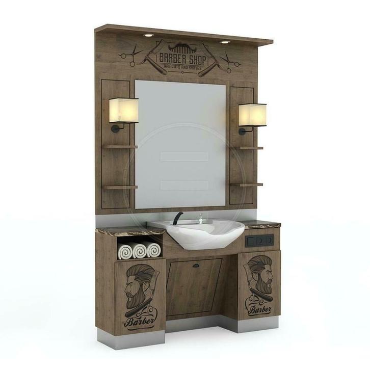 barberunit barberspiegel barbershop kapsalon kapper spiegel, Huis en Inrichting, Woonaccessoires | Overige, Nieuw, Ophalen of Verzenden