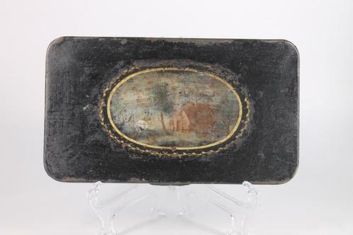 Boite en tôle peinte XIX ème représentant un paysage, Collections, Boîte en métal, Utilisé, Enlèvement ou Envoi