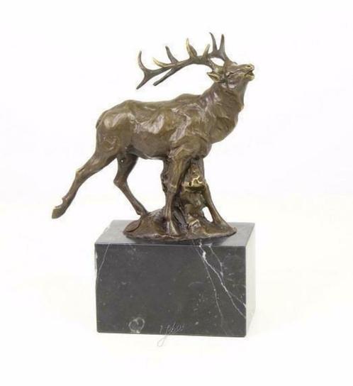 Een bronzen beeld van een hert -beeld-brons, Antiquités & Art, Art | Sculptures & Bois, Enlèvement ou Envoi