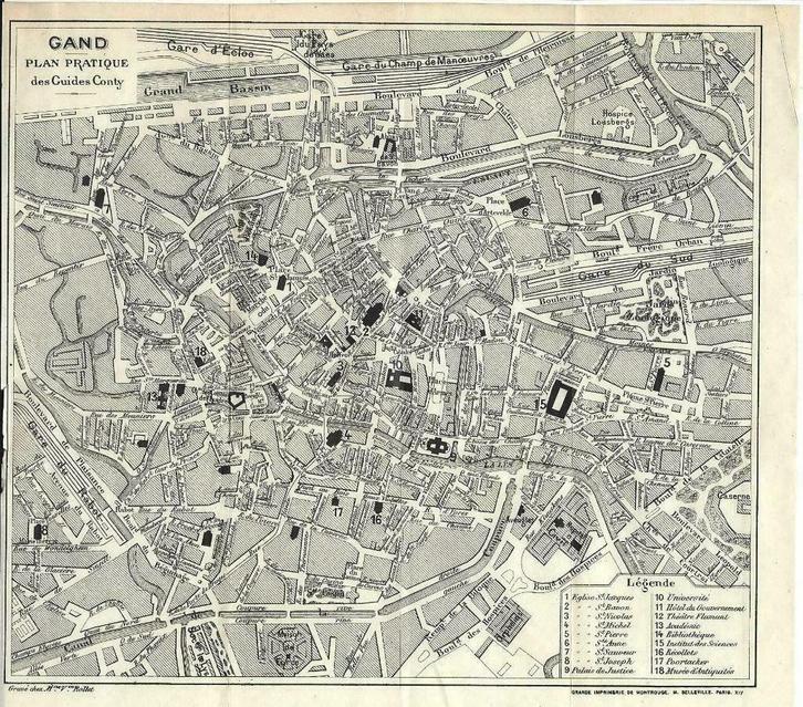 1905 - Gent stadsplan, Antiquités & Art, Art | Eaux-fortes & Gravures, Enlèvement ou Envoi
