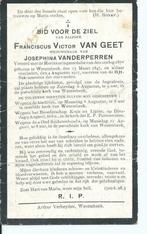 RP Franciscus Van Geet Oud-strijder 1870, Verzamelen, Bidprentjes en Rouwkaarten, Verzenden, Rouwkaart