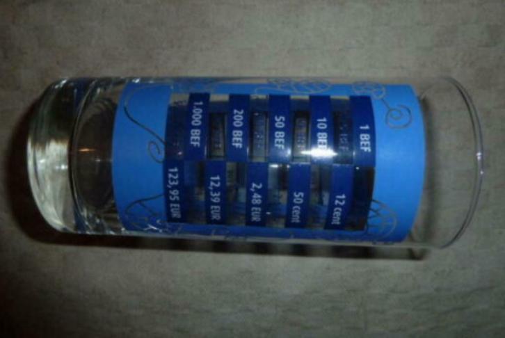 #E limonade glas EURO - BELGISCHE FRANK, Verzamelen, Glas en Drinkglazen, Gebruikt, Frisdrankglas, Ophalen of Verzenden