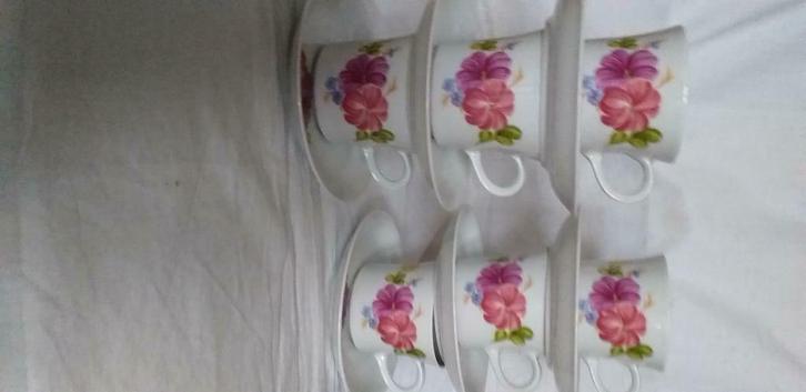 6 gebloemde kop en schotels, Antiek en Kunst, Antiek | Keramiek en Aardewerk, Ophalen of Verzenden