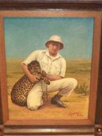1935 G. M. HUBIN olie/doek portret koloniaal Kongo luipaard, Antiek en Kunst, Ophalen