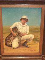 1935 G. M. HUBIN olie/doek portret koloniaal Kongo luipaard, Ophalen