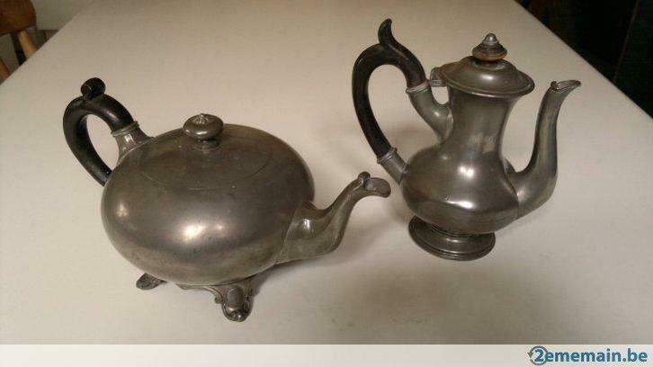 Théière et cafetière à moka en étain Sheffield, Antiek en Kunst, Antiek | Brons en Koper