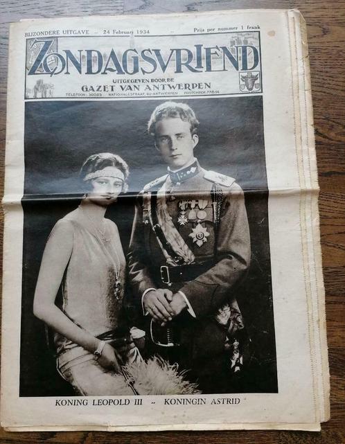 Zondagsvriend - 1934 - Koning Leopold & koningin Astrid, Verzamelen, Koningshuis en Royalty, Gebruikt, Overige typen, Ophalen of Verzenden