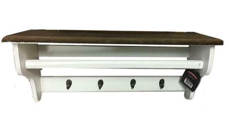 Nieuwe witte landelijke kapstok L 60 H 25 D 21, Huis en Inrichting, Woonaccessoires | Kapstokken, Nieuw, Wandkapstok, Hout, Ophalen of Verzenden