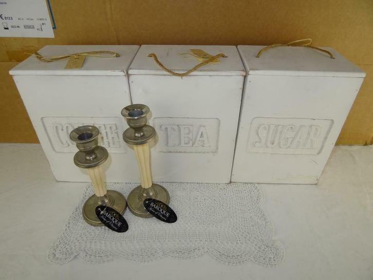 Collectie brocante objecten koffie thee suiker en kandelaars, Antiek en Kunst, Curiosa en Brocante, Ophalen of Verzenden