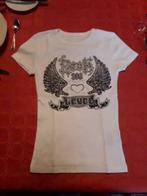 Witte T-shirt met tekst 'Rock in level' maat XS, Kinderen en Baby's, Ophalen of Verzenden, Gebruikt, MET, Meisje