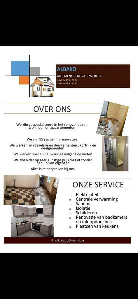 ALGEMENE RENOVATIE WERKEN, Services & Professionnels, Entrepreneurs