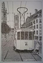 Pentekening "Tram 3 barrè Gent Centrum", Antiek en Kunst, Kunst | Tekeningen en Fotografie, Verzenden